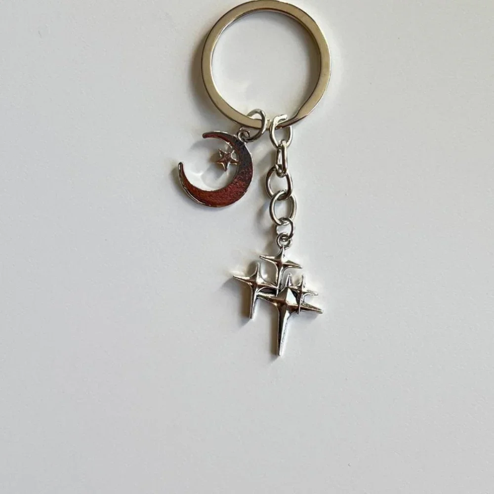 Y2K 2000s star moon pendant keyring for keychain